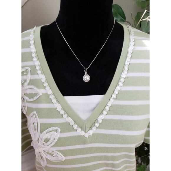 Alfred Dunner Top Women's Size X-Large Mint Green Cotton Sort Sleeves V-Neck - Picture 3 of 12